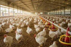 healthy poultry farm with stable feeding conditions