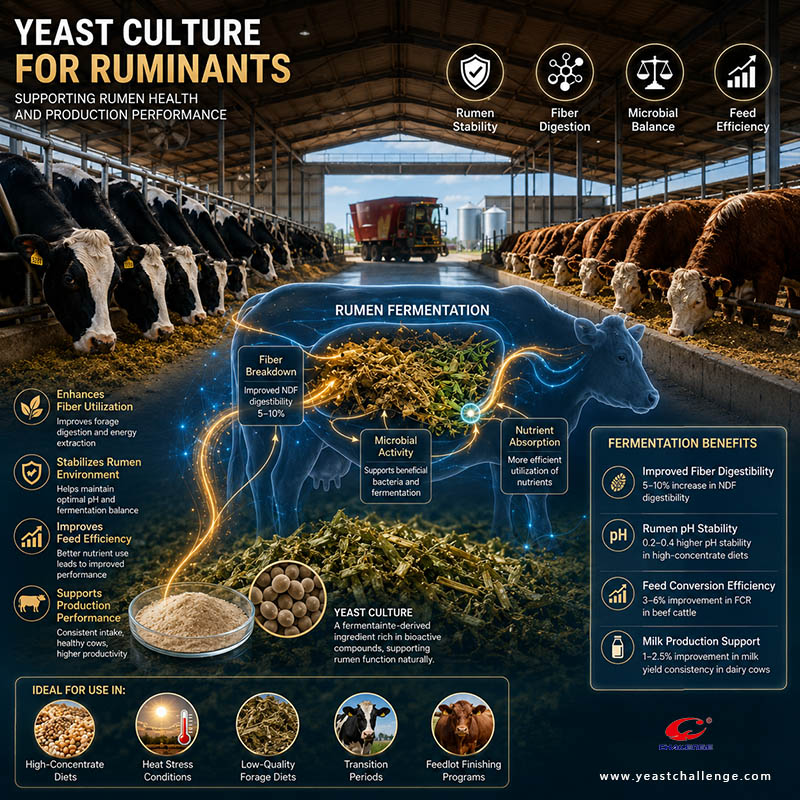 Yeast culture supporting rumen fermentation and feed efficiency in dairy and beef cattle