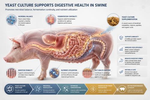 yeastcultureswinedigestivestability AnimalYeast Visualization of yeast culture supporting microbial balance and nutrient utilization in swine digestion