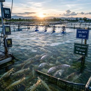 Environmental stress factors in aquaculture affecting digestive stability, microbial balance, nutrient utilization, and production performance in fish and shrimp farming
