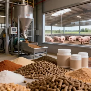 Swine feed additives used in modern pig feed production